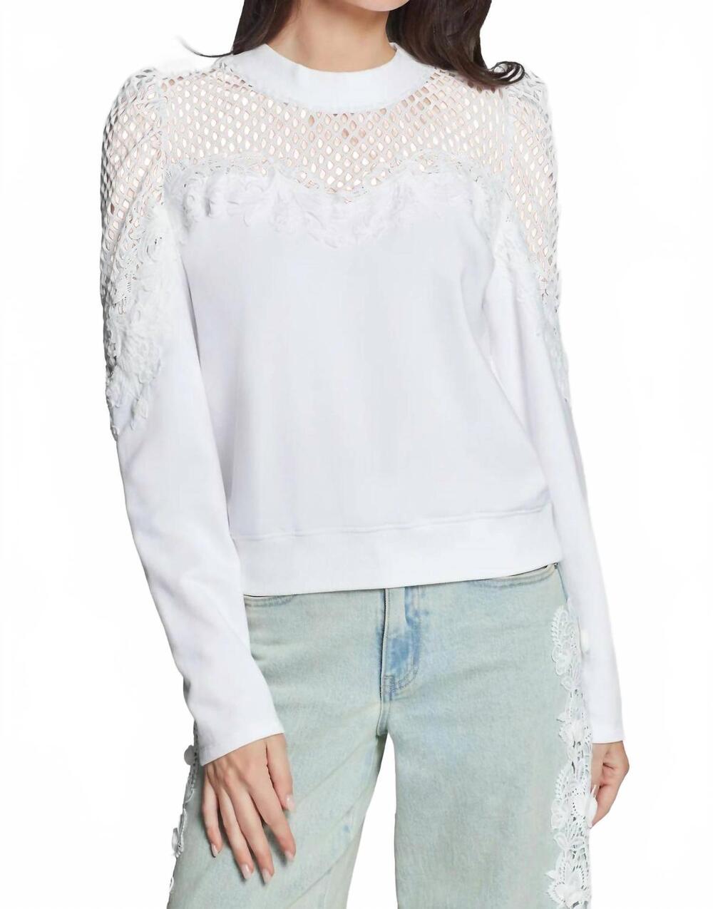 NEW GENERATION LOVE stevie mesh lace combo sweatshirt in white